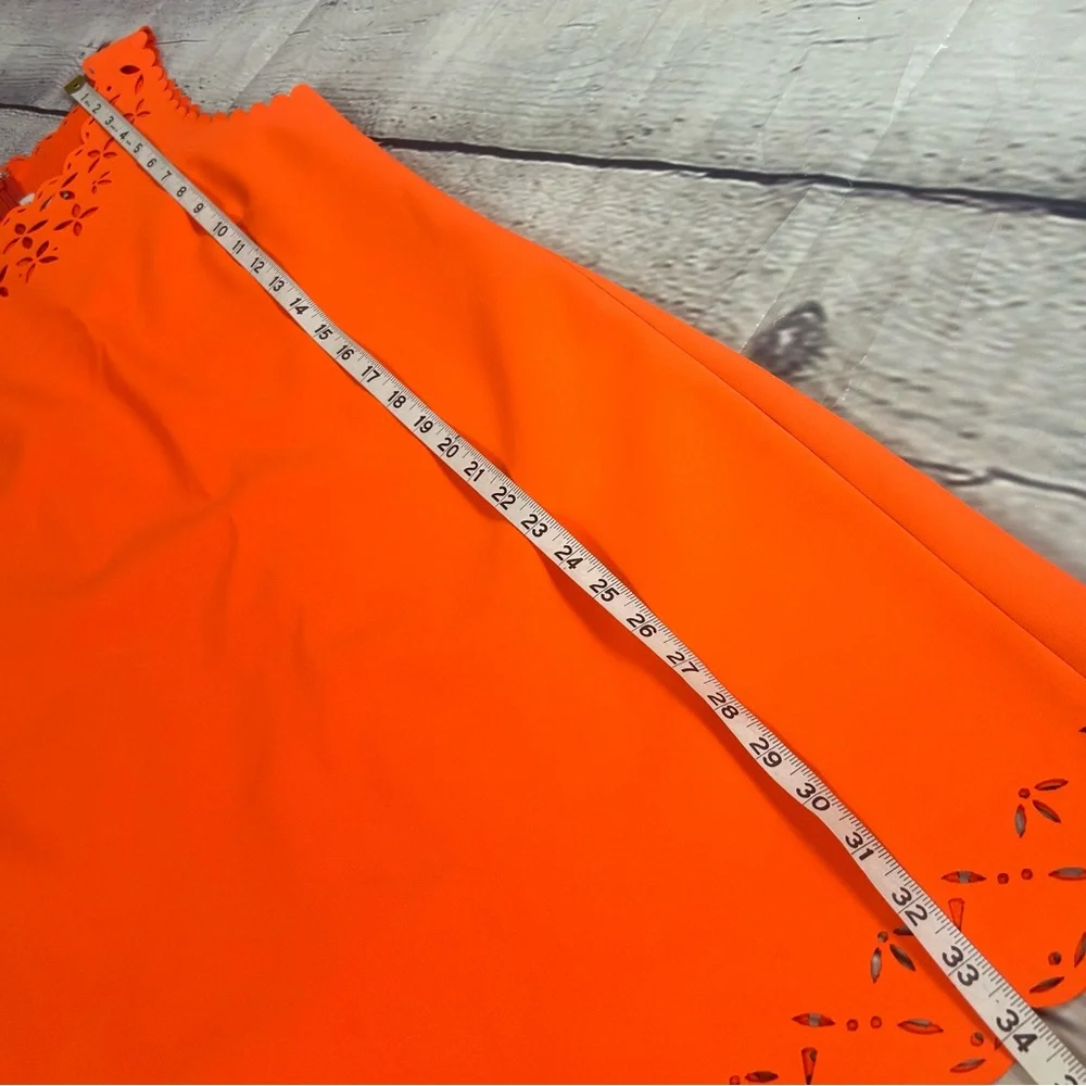 J. Crew bright orange shift dress laser cut